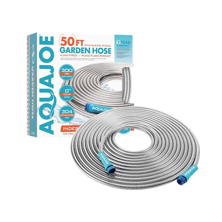 Aqua Joe 1/2" Heavy-Duty, Puncture Proof Kink-Free, Spiral Constructed 304-Stainless Steel Metal, 50-Foot AJSGH50
